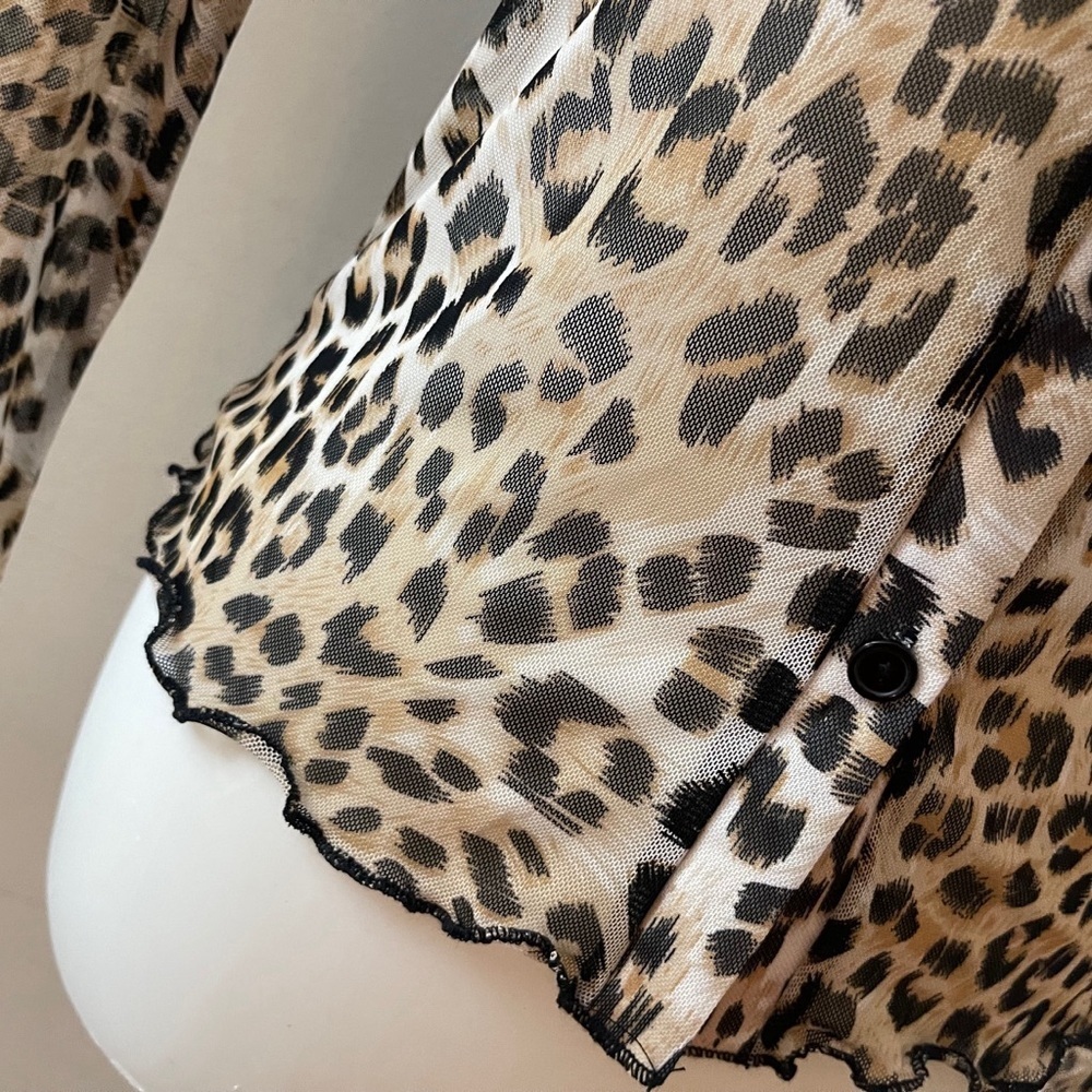 Sheer Leopard Print Button-Up Women's Blouse Top Party Casual Chic Coquette - Picture 5 of 6